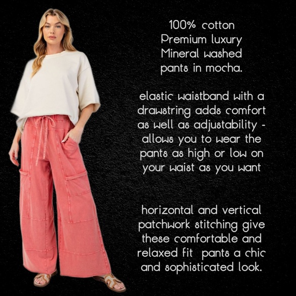 EASEL "Perfect Cargo Lux" Terry Knit Mineral Washed Flared Leg Raw Hems & Seams - Picture 2 of 15